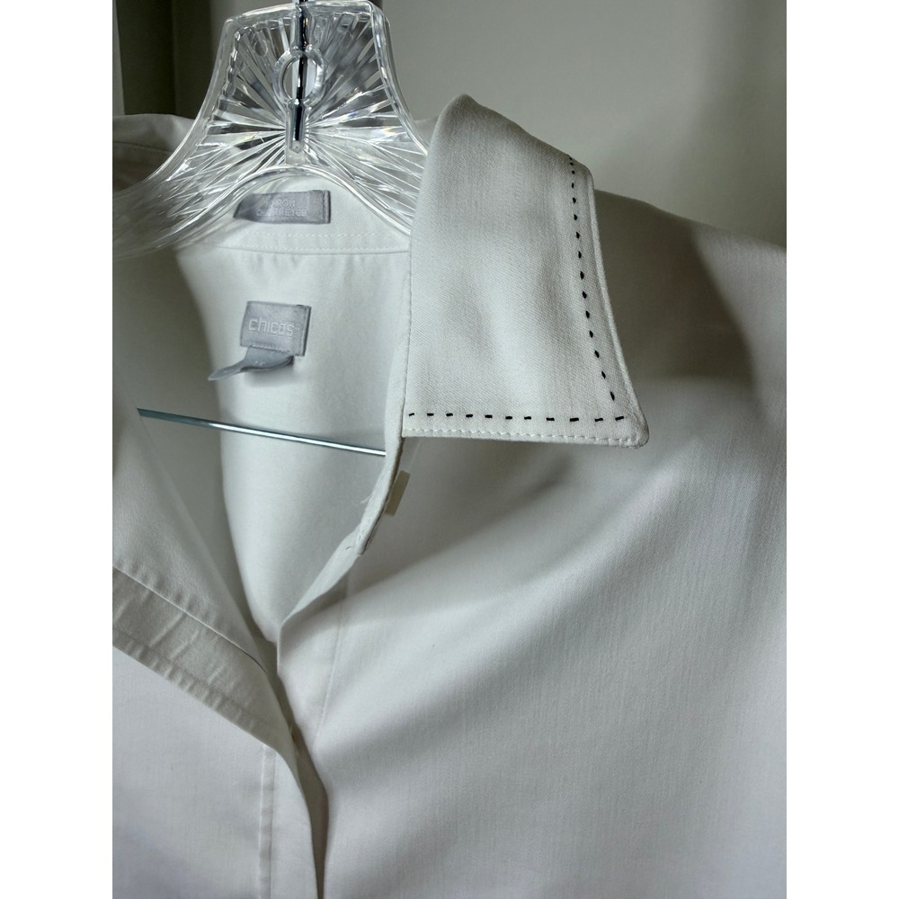 Chicos No-Iron Chic Stretch White Button Down Shirt Pick Stitch Size 1.5 Medium - Picture 7 of 9